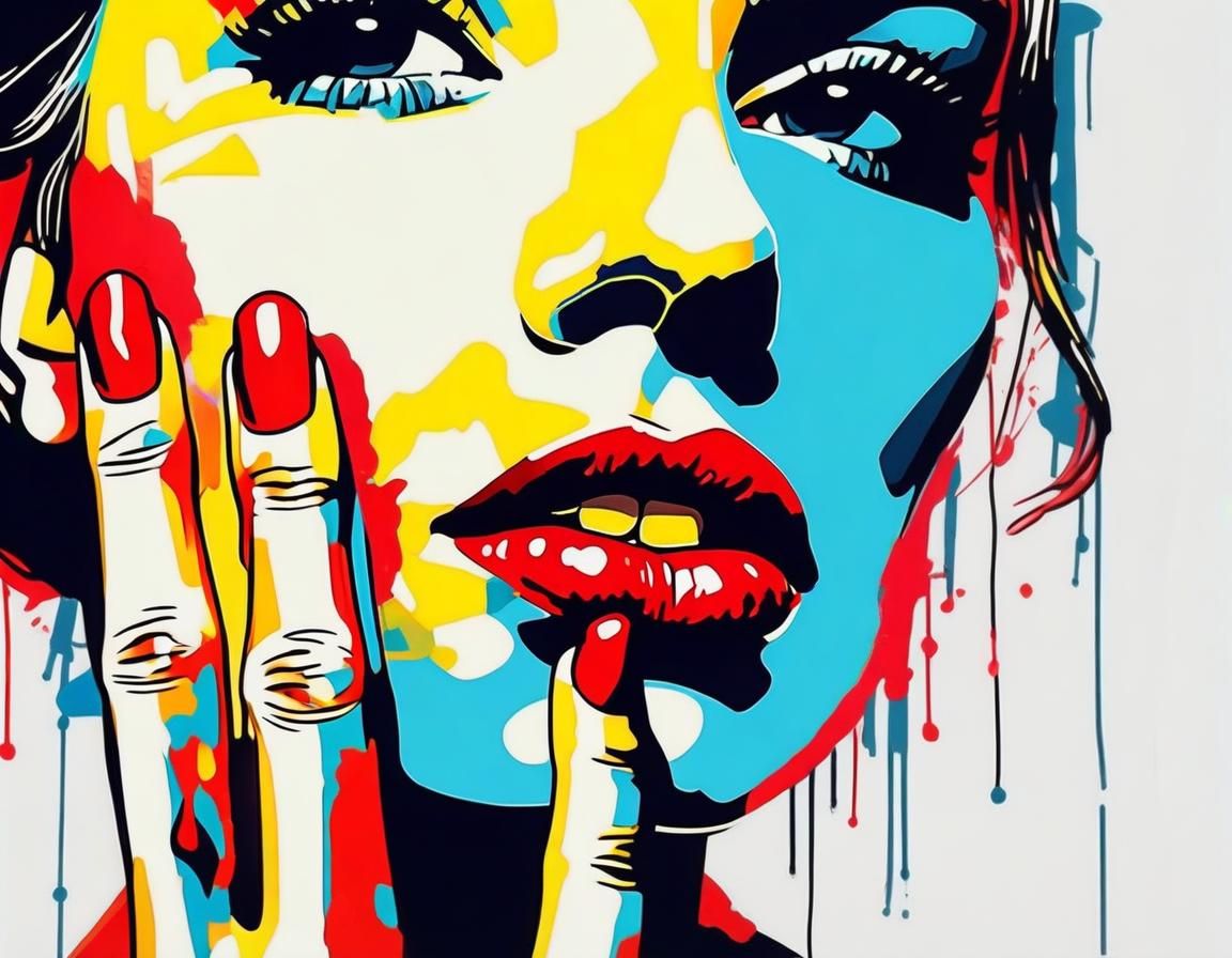 Pop Art Woman: Shhh Gesture in Warhol Style