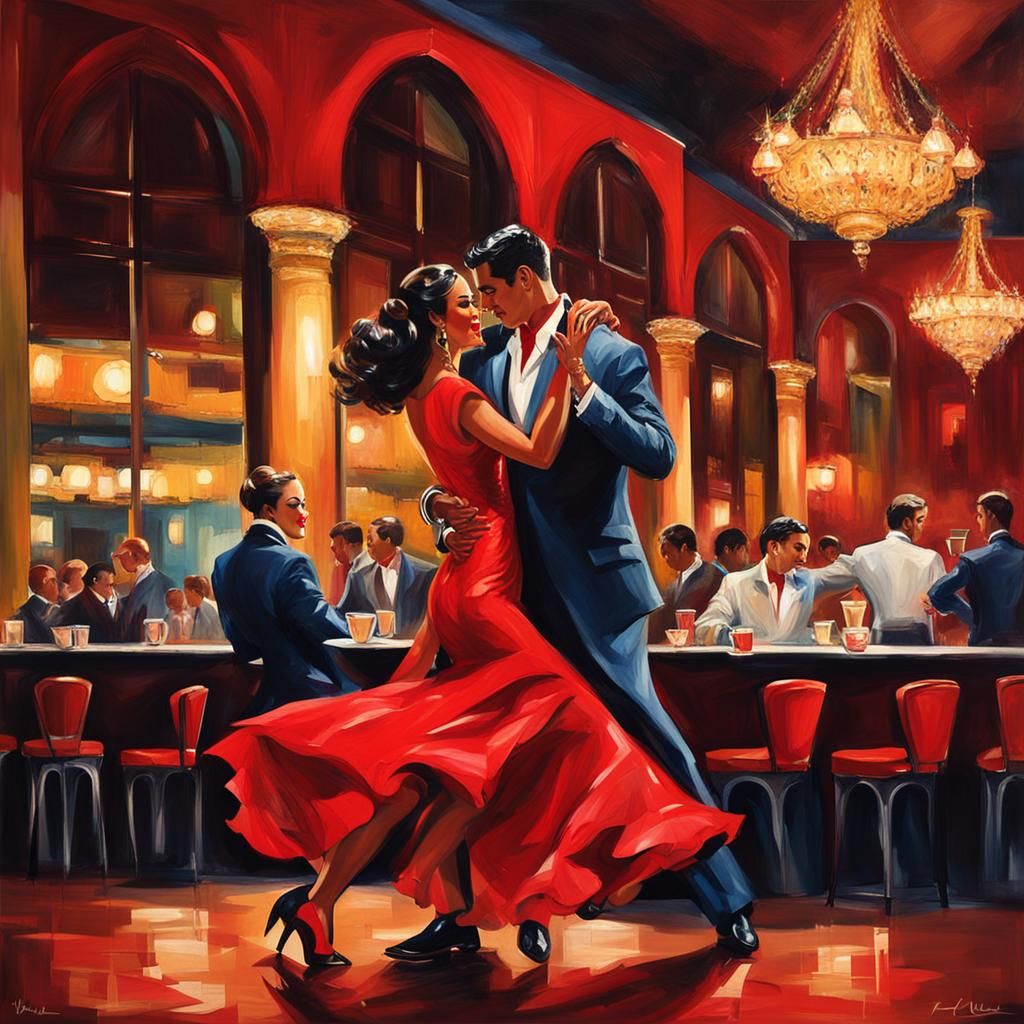 Latin Couple Dancing in Night Cafe Fine Art