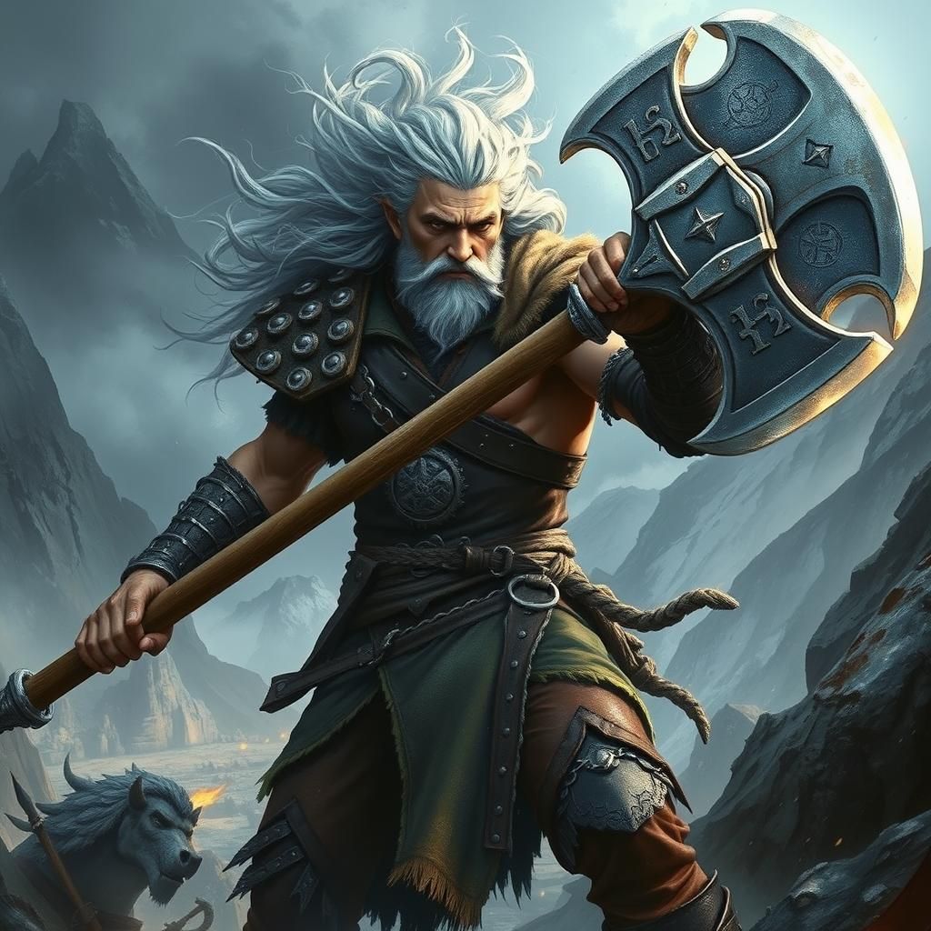 Barbarian Warrior with Greataxe in Fantasy Landscape