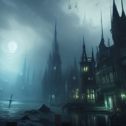 Underwater Gothic Town in Dark Fantasy Style