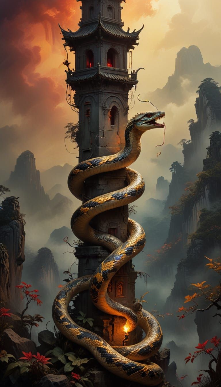 Ethereal Chinese Snake Ritual at Twilight