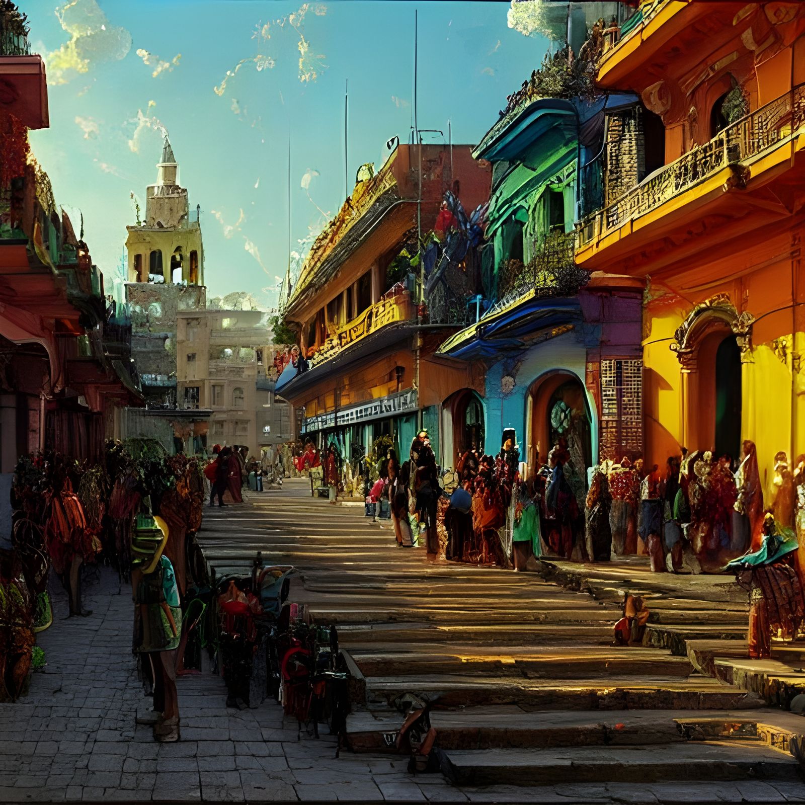 Futuristic Havana Street Scene: Photorealistic Painting