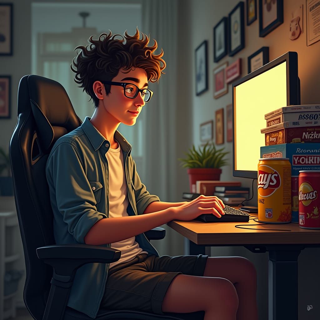 Hyper-Realistic Portrait of a Teenage Gamer