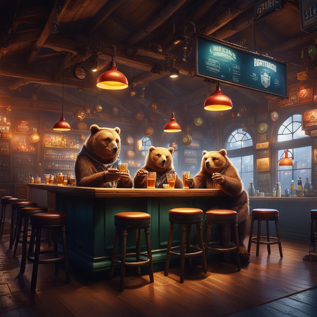 Bears in a Sports Bar, Detailed Matte Painting