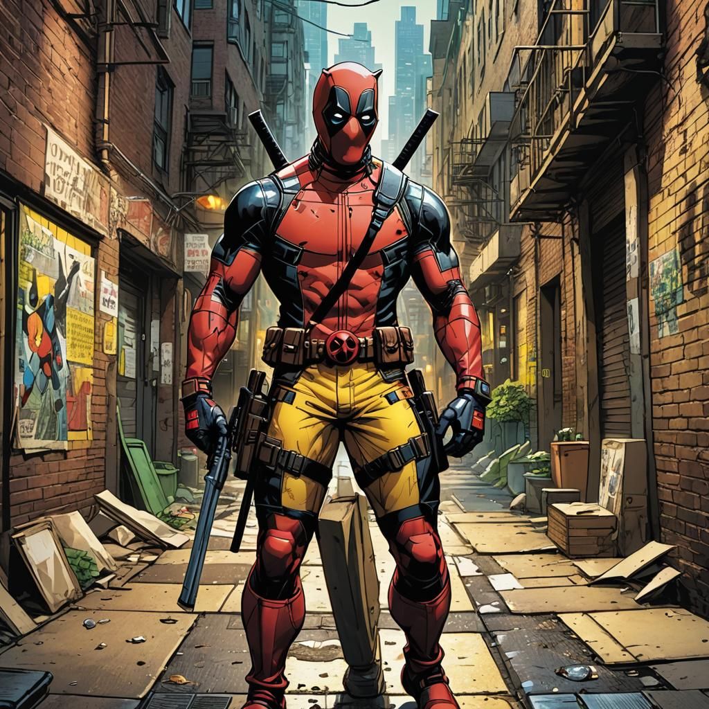 Deadpool in Yellow Suit: Comic Book Art