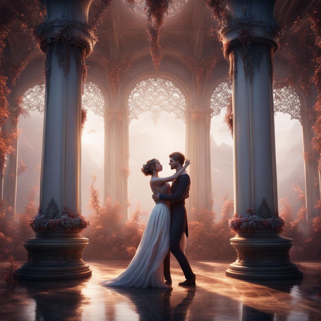 White Couple Dancing: Detailed Fantasy Concept Art