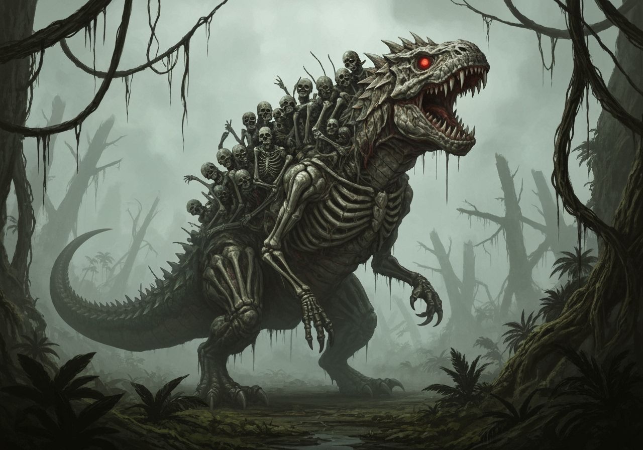 Undead Kaiju Tyrannosaurus Rampages Through Withered Jungle
