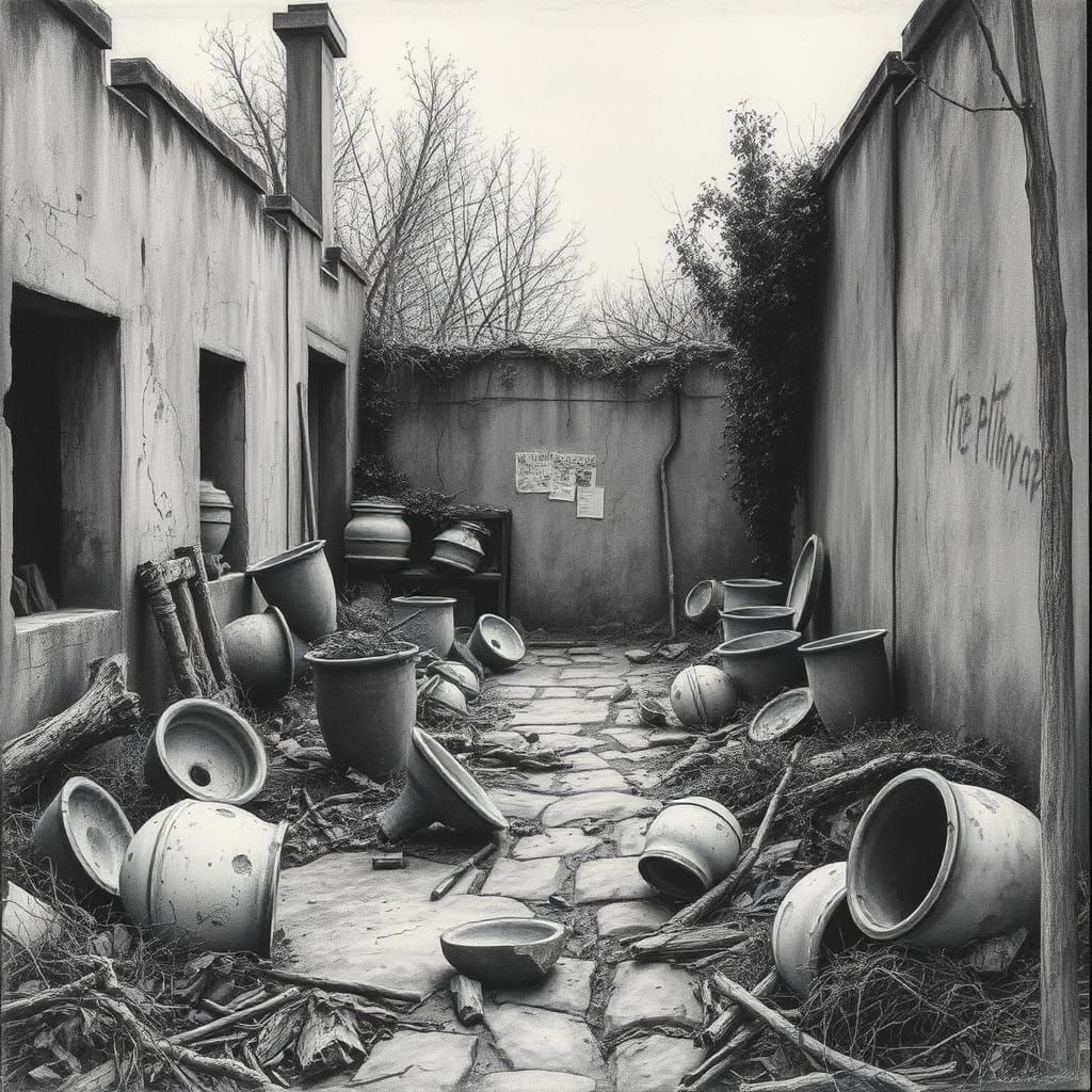 Hauntingly Beautiful Abandoned Garden in Charcoal Style