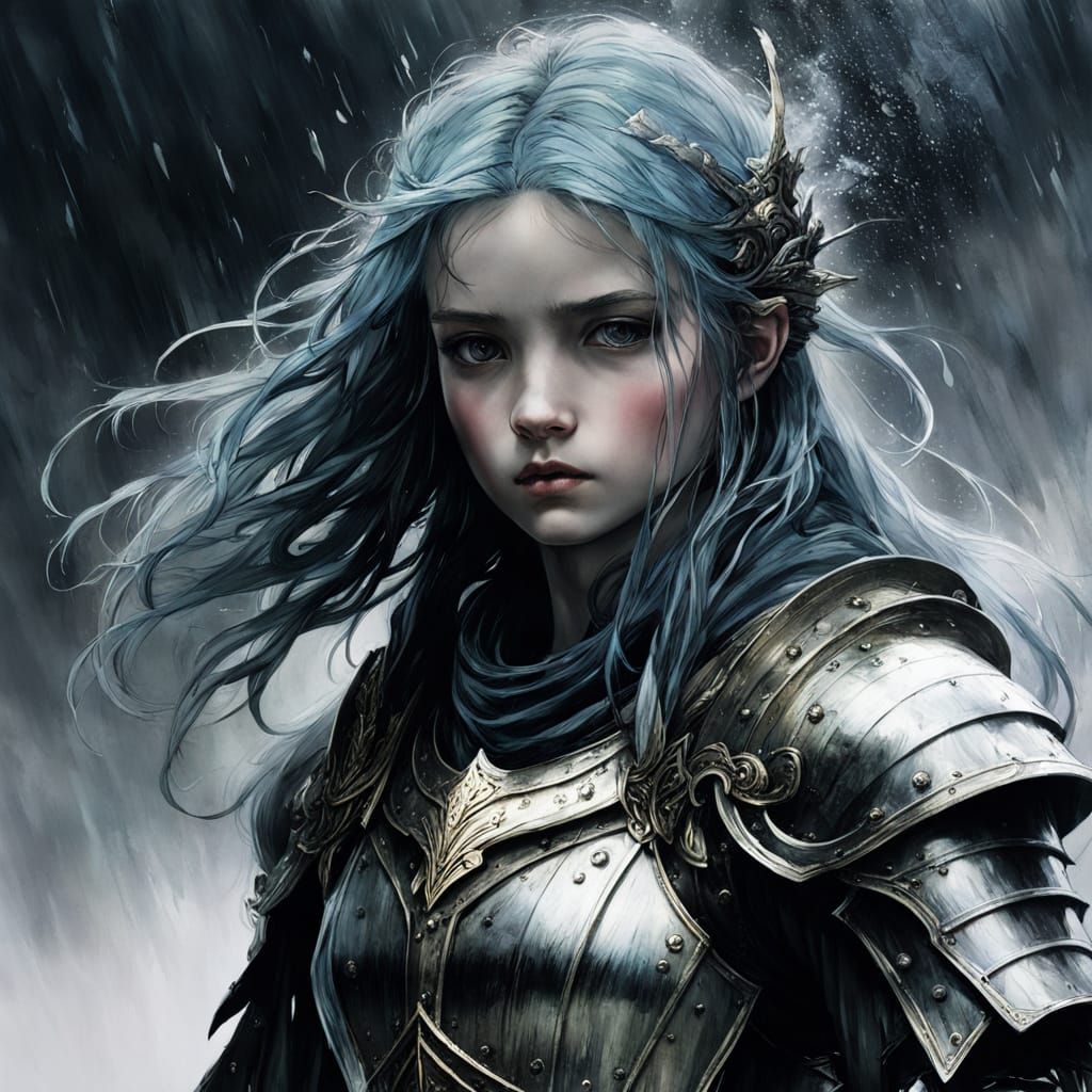 Ominous Paladin in Wet Brush Storybook Style