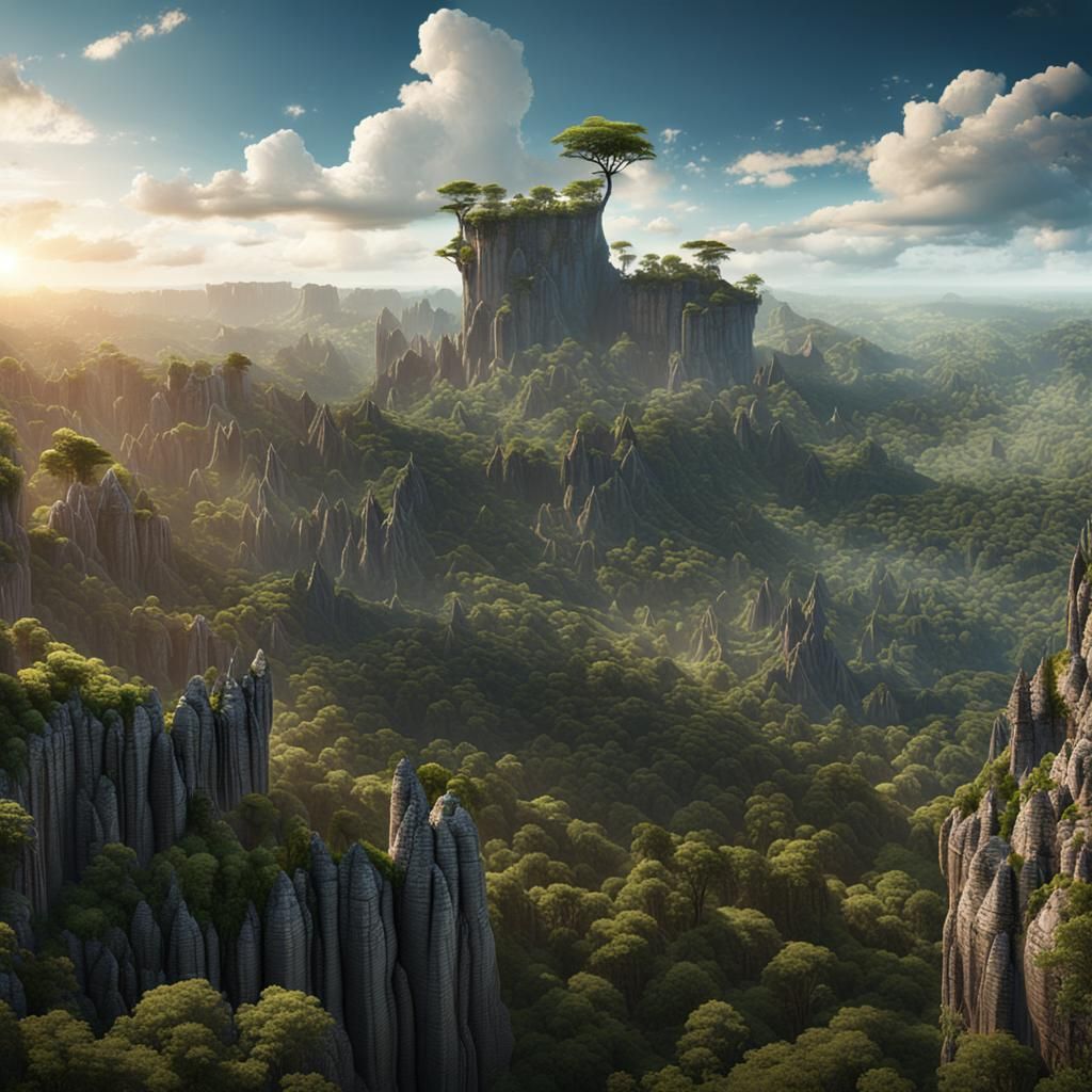 Panoramic Tsingy Forest Under Billowing Clouds