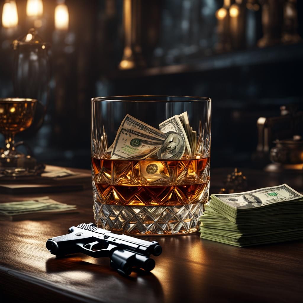 Whiskey, Money, and Gun: Detailed Fantasy Art
