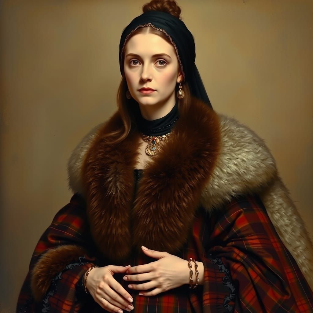 Luxurious Widow in Opulent Furs, Inspired by Old Masters