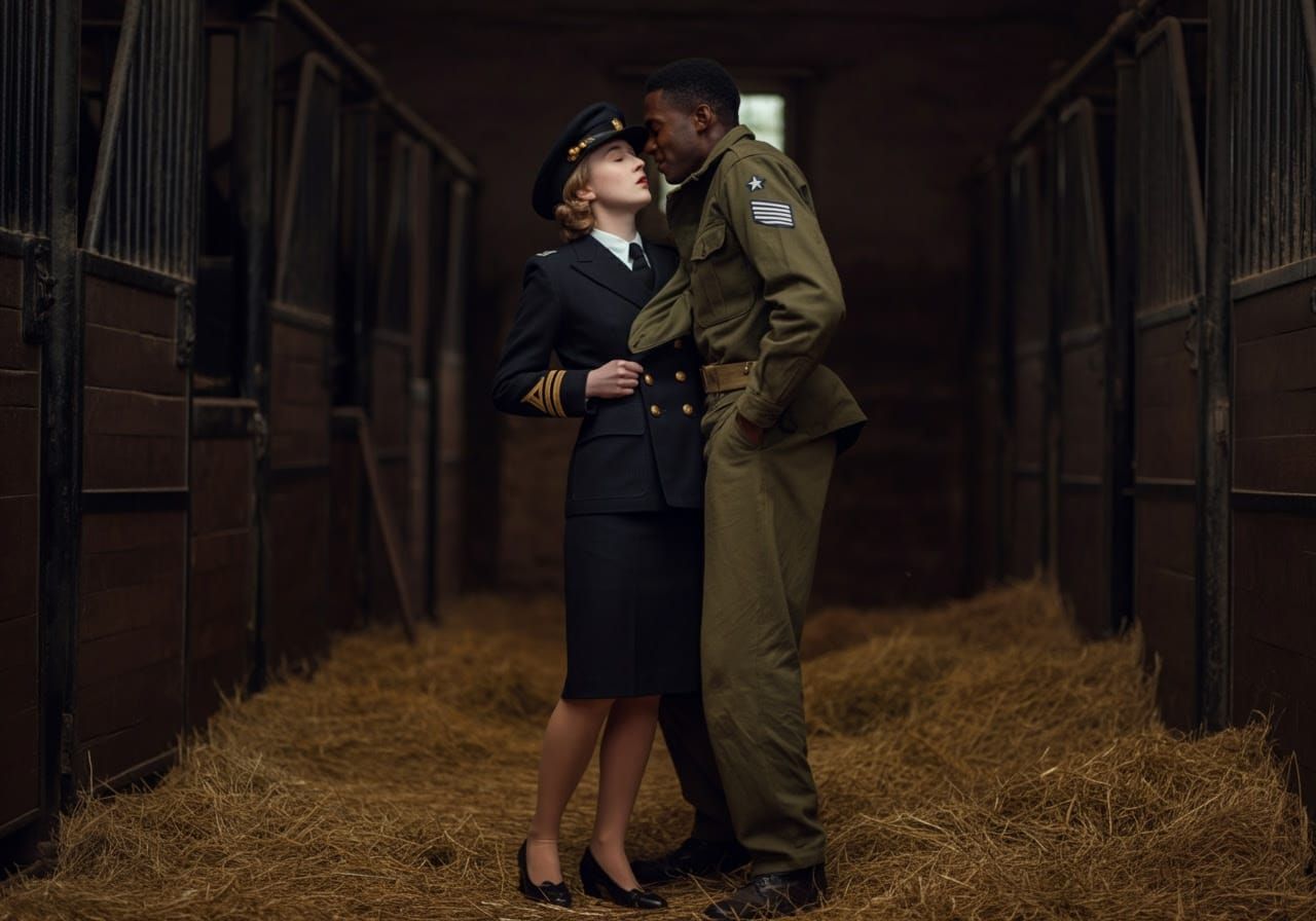 Passionate Embrace: WWII Love in Cinematic Lighting