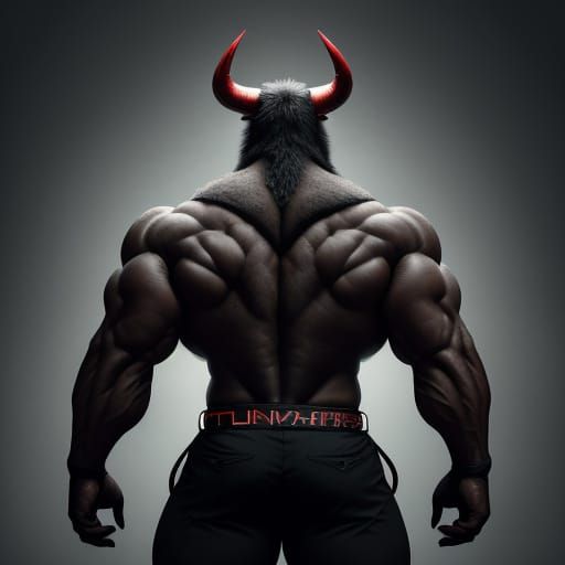 Muscular Bull Bodybuilder in Spooky Convention Center