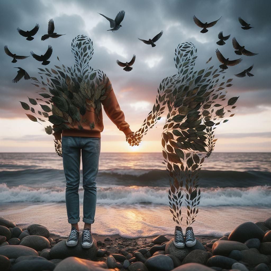 Surreal Transformation by the Sea: Birds and Leaves