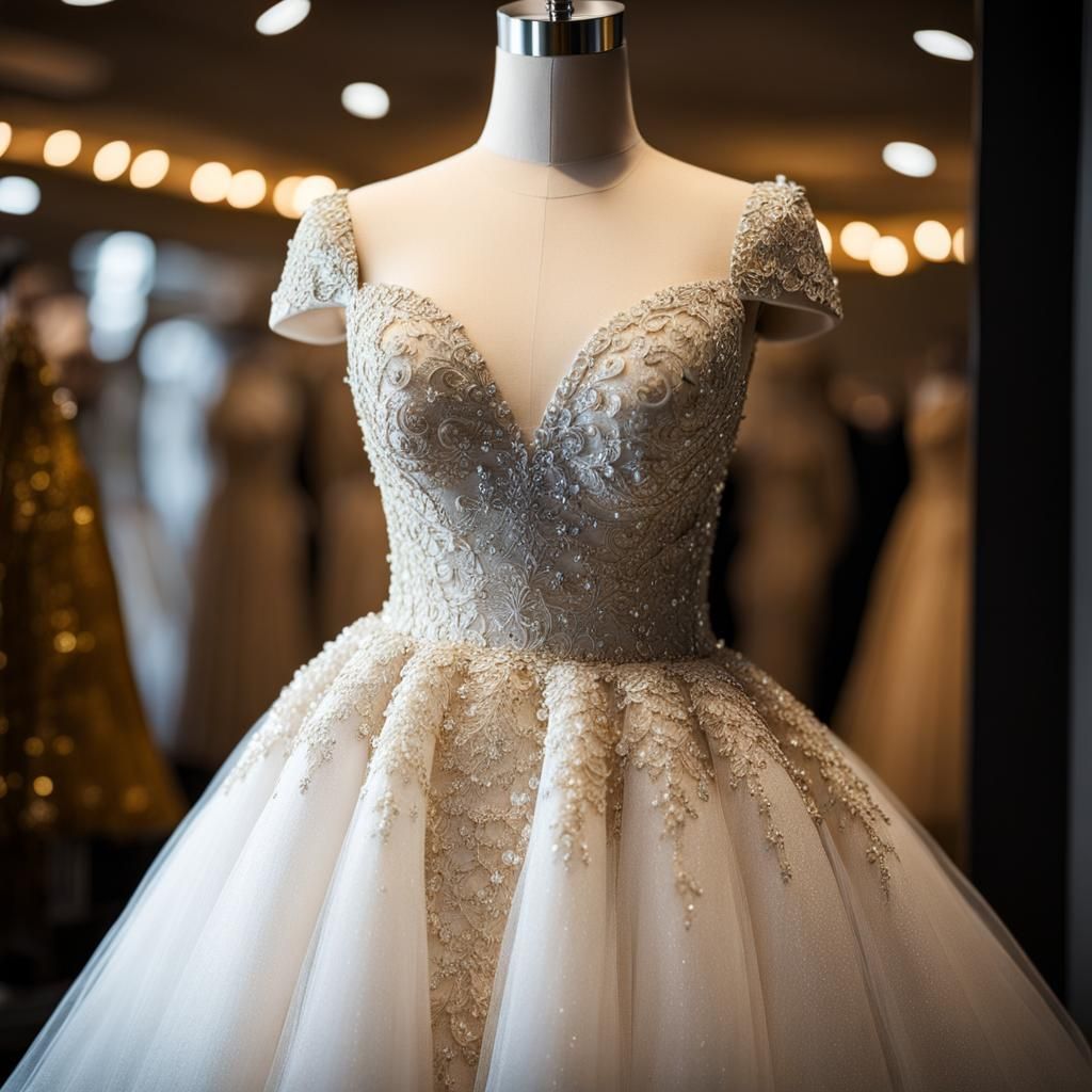 Glitter Lace Wedding Dress on Mannequin