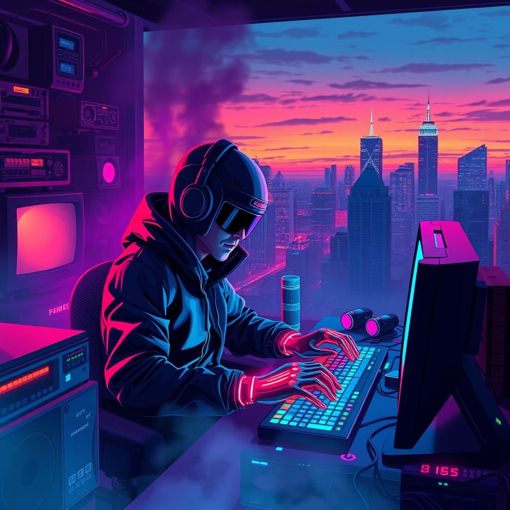 Cybersecurity Expert Coding in Dystopian Cyberpunk City