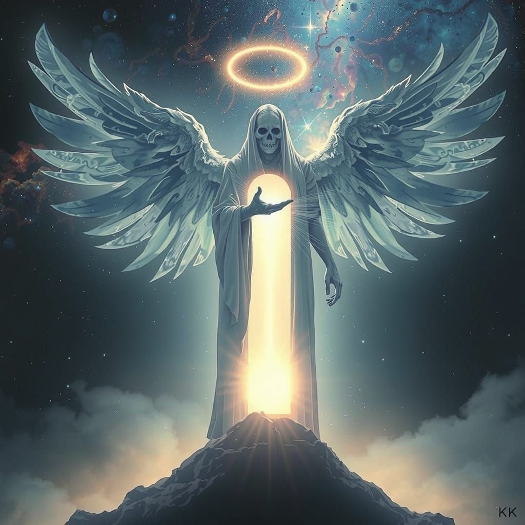 Ethereal Angel of Death Amidst Cosmic Splendor