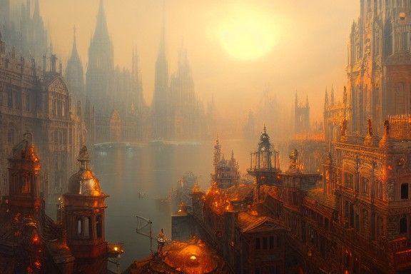 Epic Floating Baroque City in Warm Colors