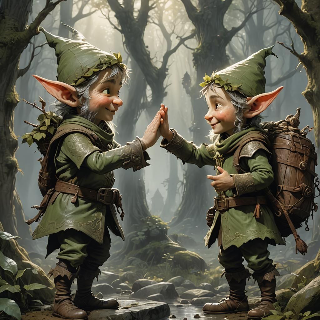 Elves High-Five in Detailed Digital Painting