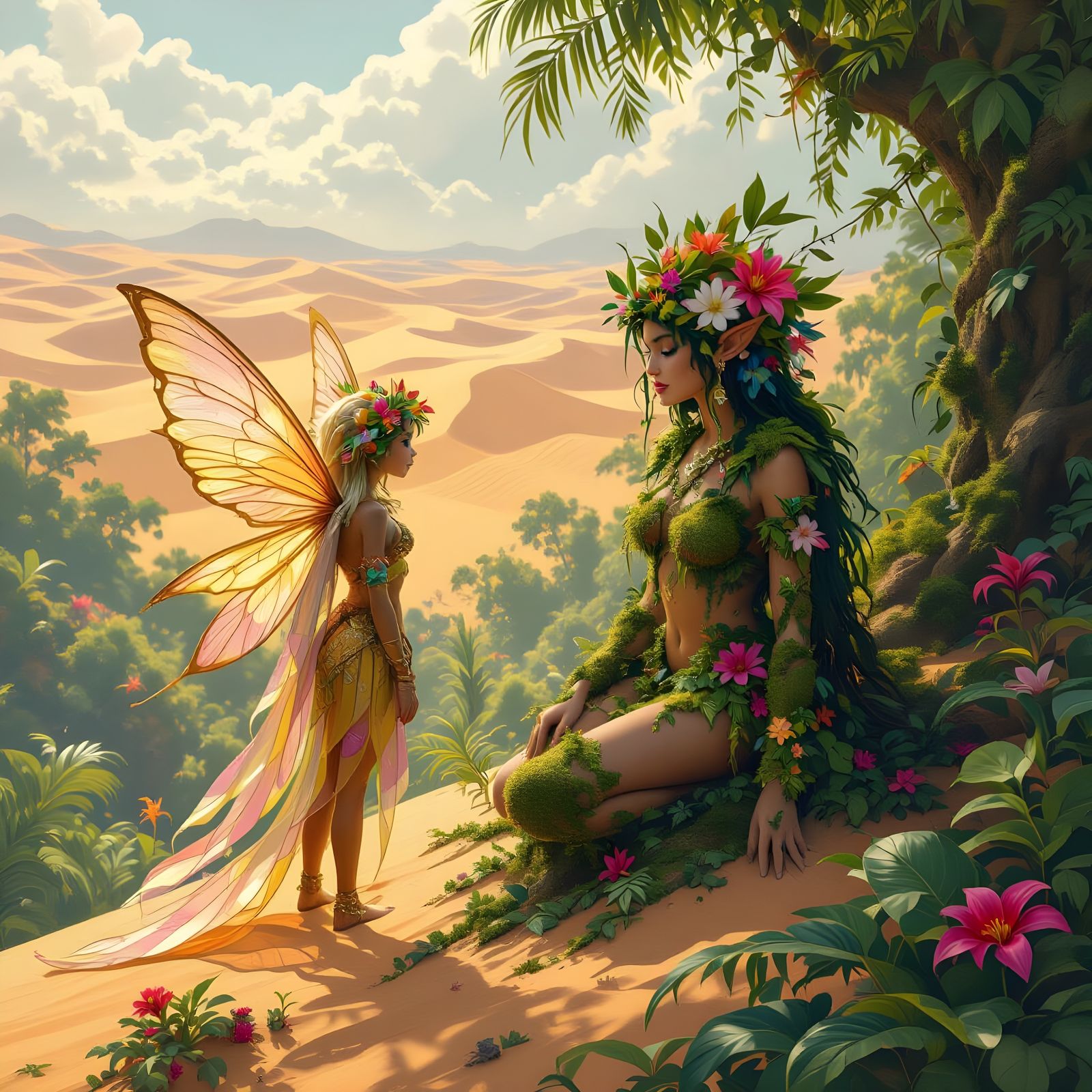 Desert Sprite Meets Rainforest Nymph in Detailed Fantasy Art