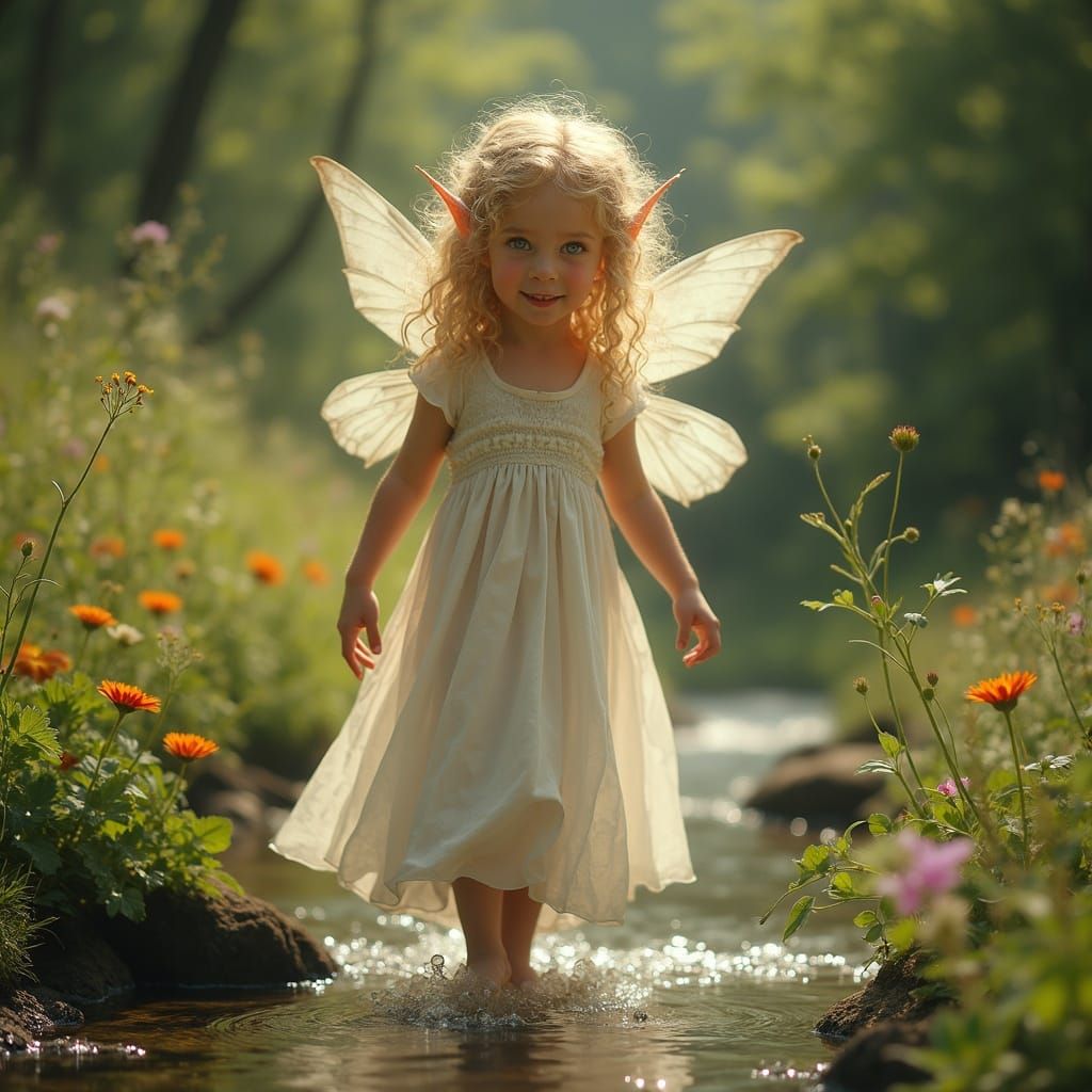 Hyper-Realistic Elf by Stream on Summer Day