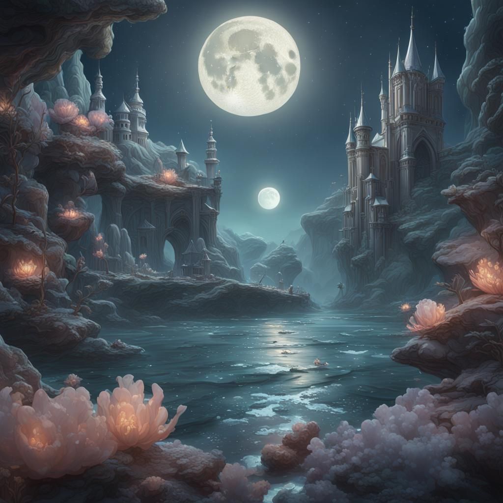 Pastel Mermaid Under Silver Moonlight: Fantasy Concept Art