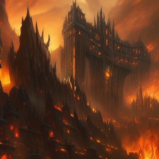 Infernal Dwarven Architecture in Dark Fantasy Style