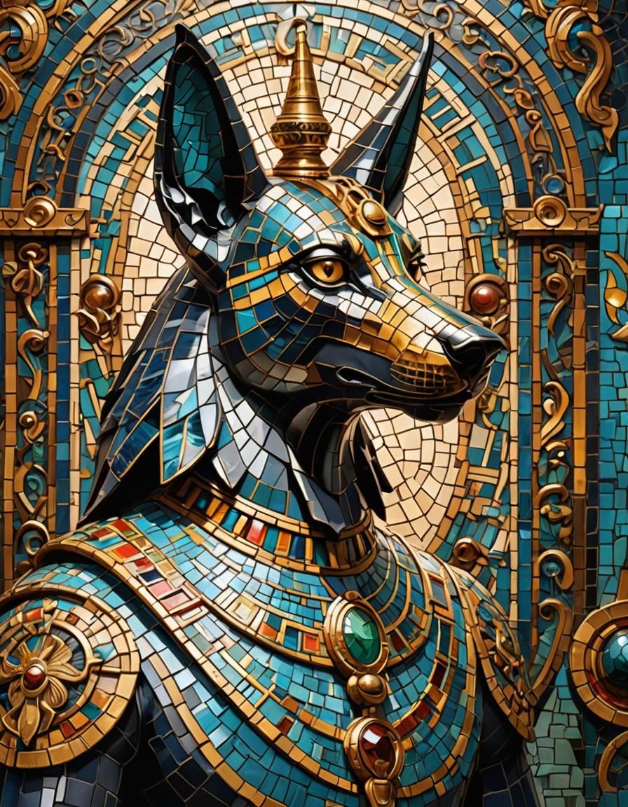 Anubis in Rococo Mosaic Stained Glass Style