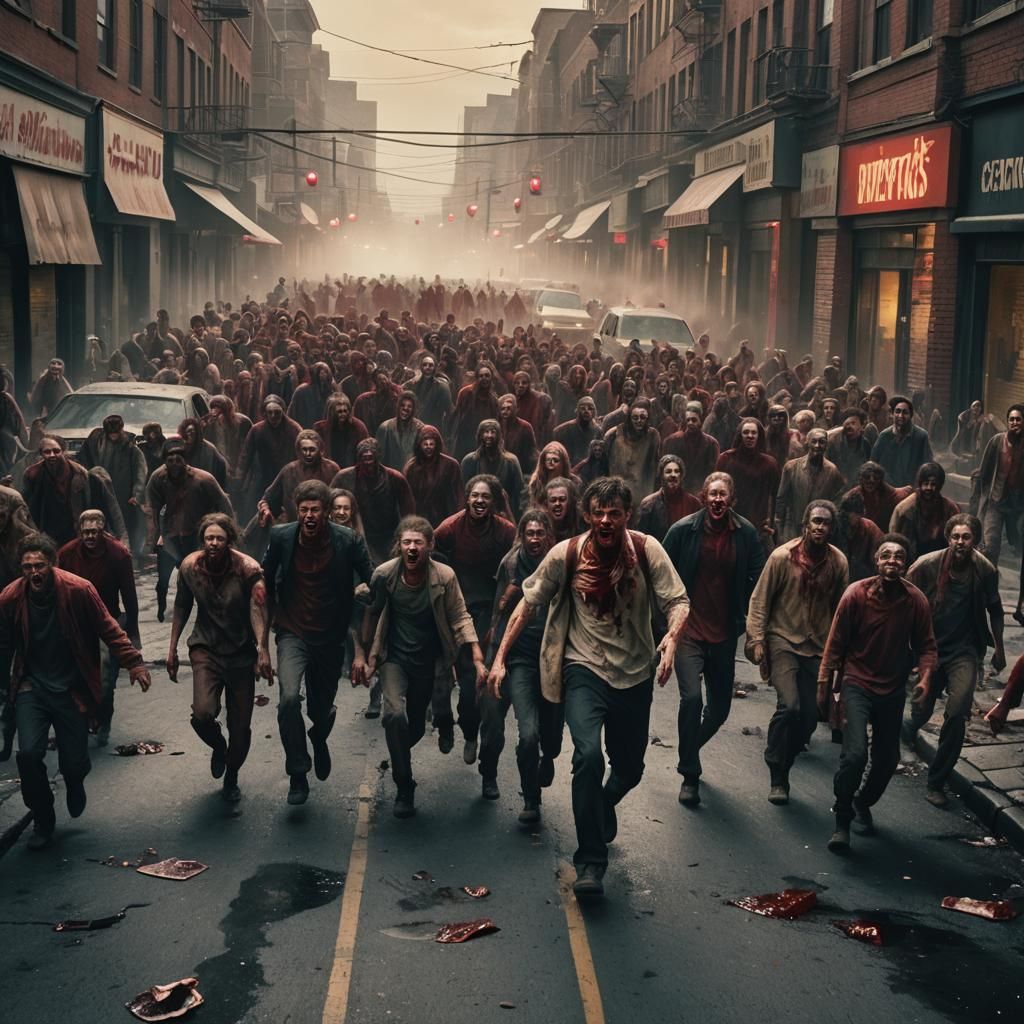 Zombie Horde Overruns Desolate City in Film Noir Style