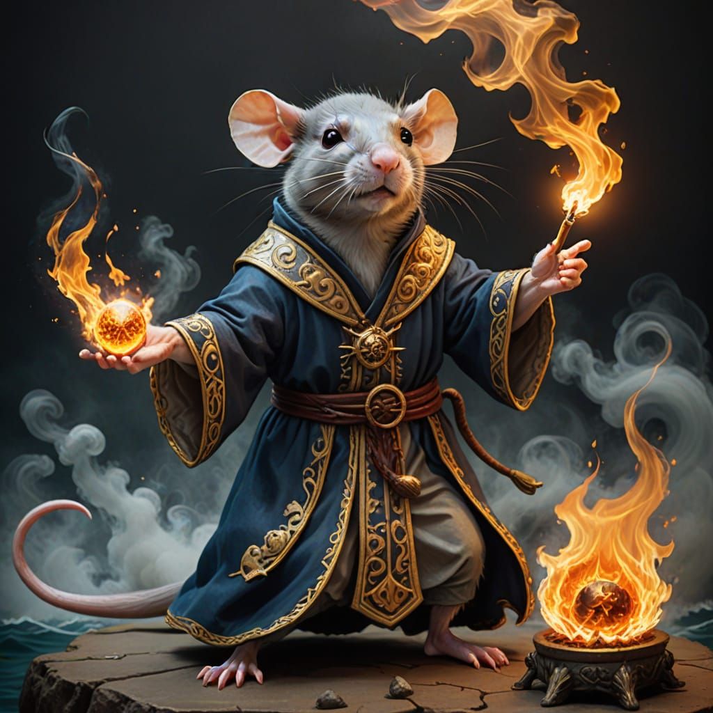 Rat God Sorcerer Casting Fireball
