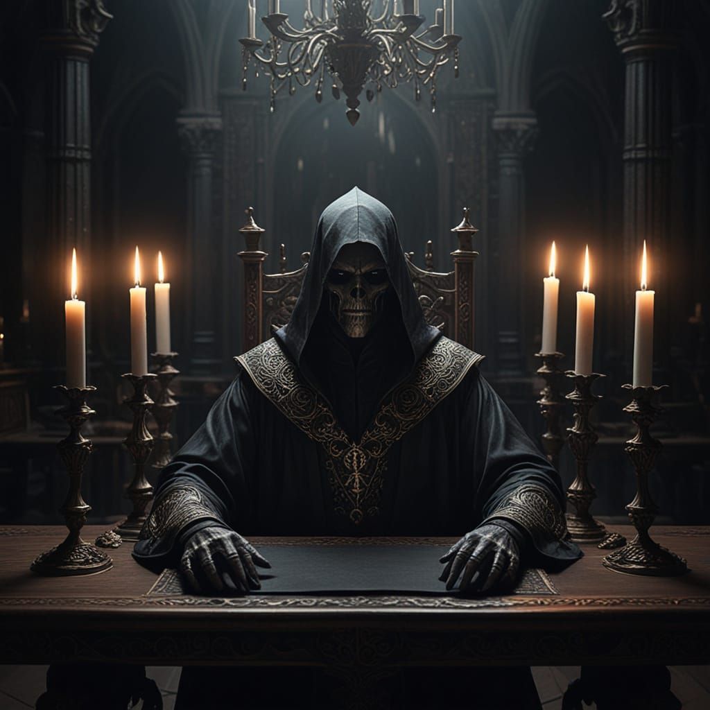 Gothic Dark Lord Commands from Luxurious Meeting Table
