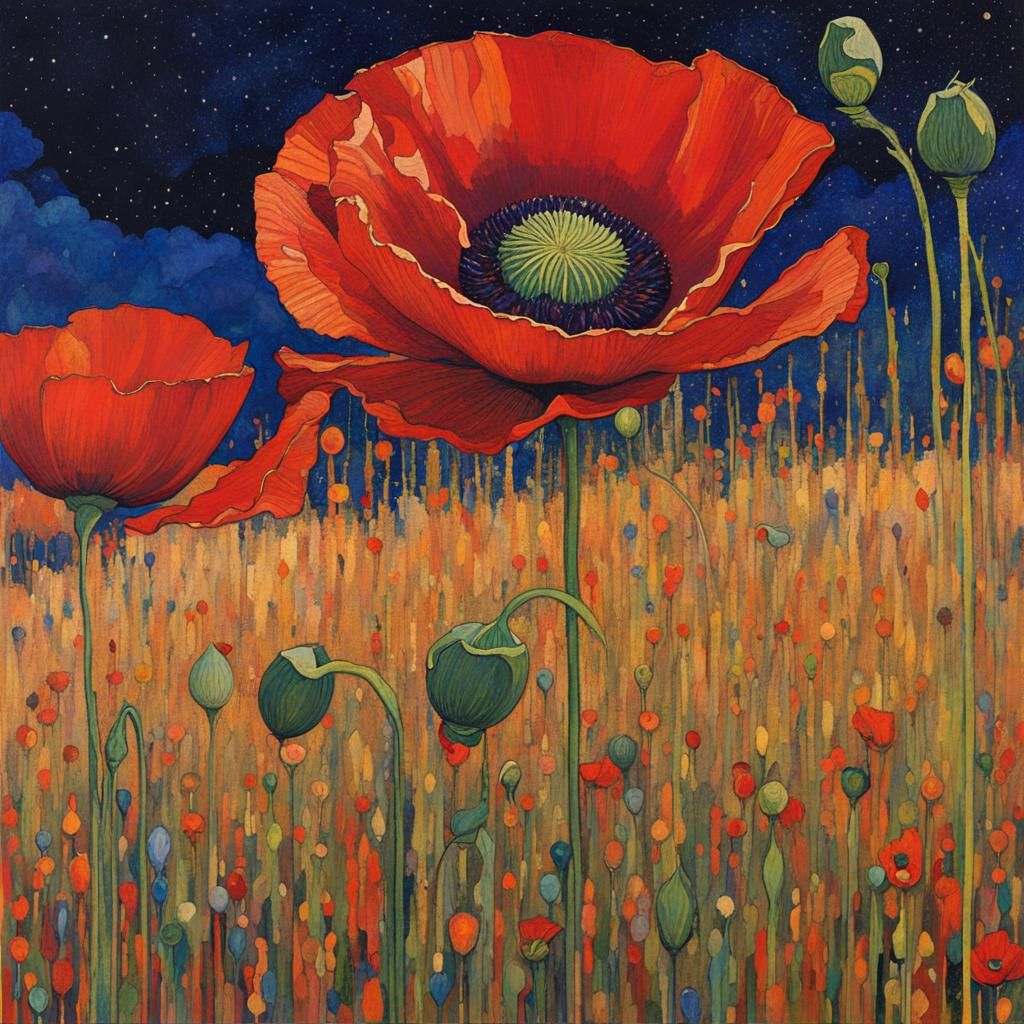 Poppy Blooms in Luxurious Art Nouveau Style