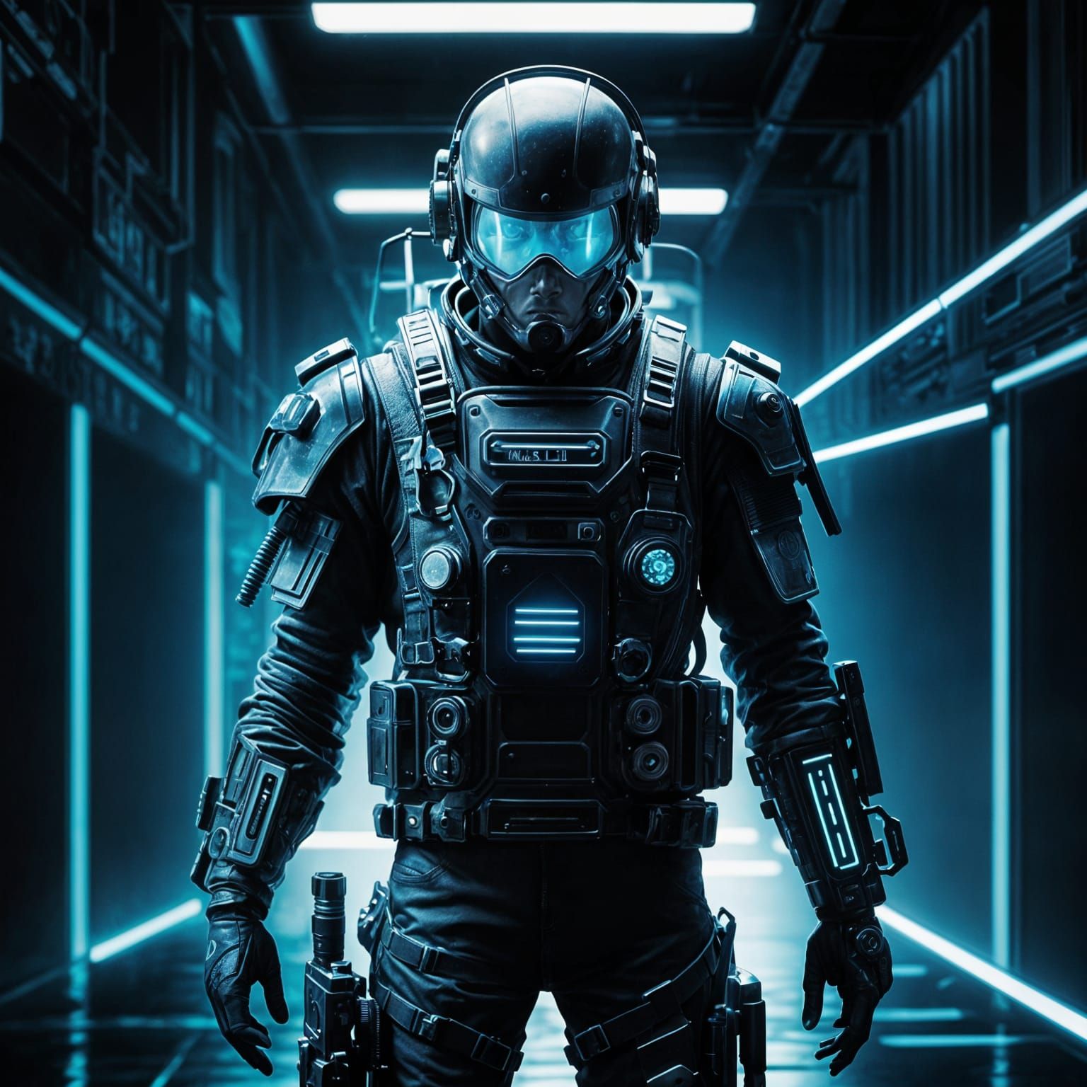 Cyberpunk Soldier with Jetpack in Neon City