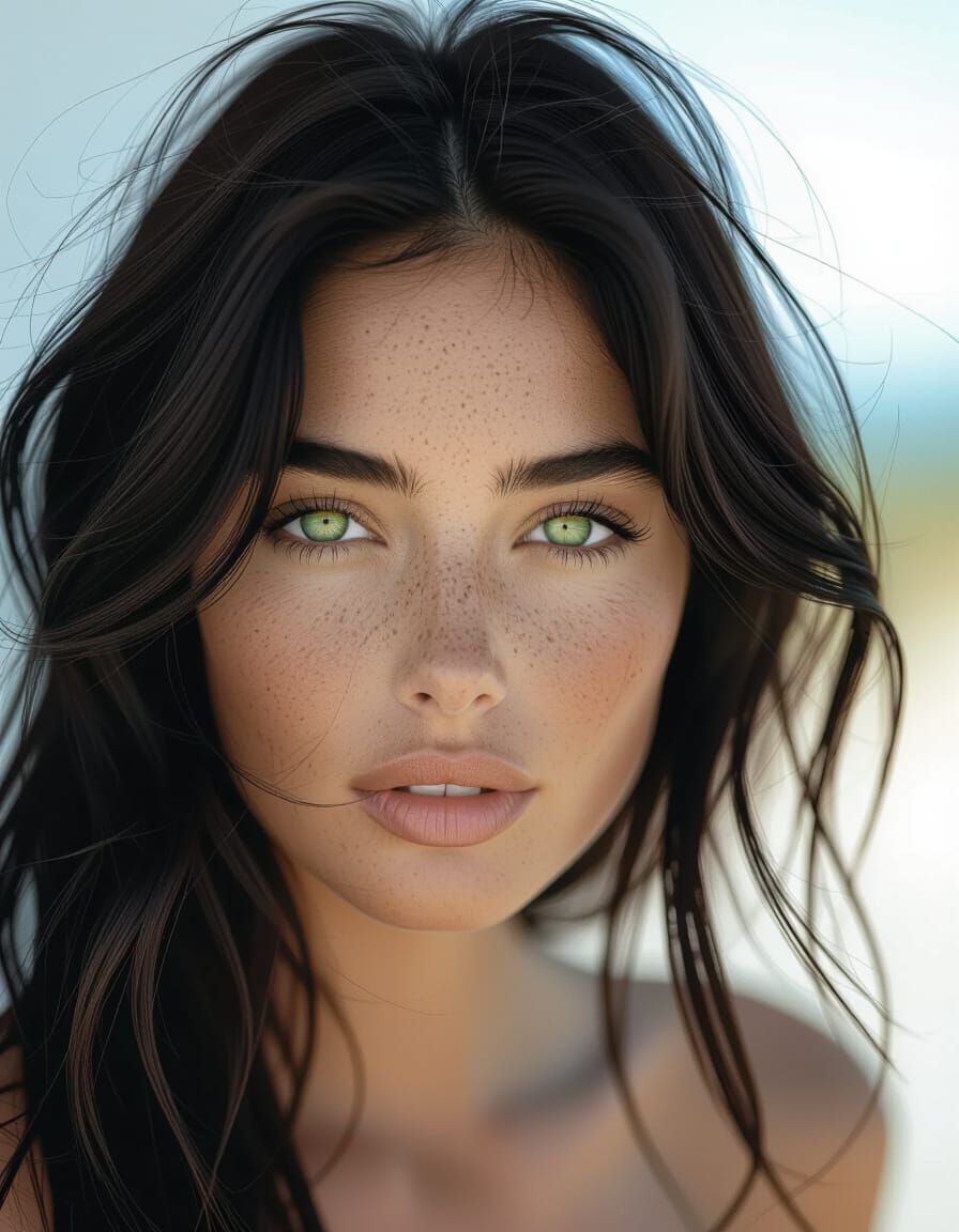 Intricate Close-Up Portrait of Woman with Heterochromatic Ey...