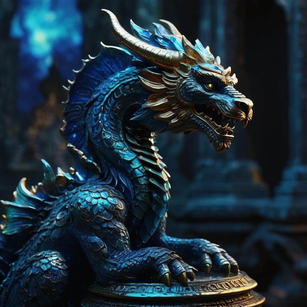 Enameled Tiamat Glass Figurine in Mystical Temple