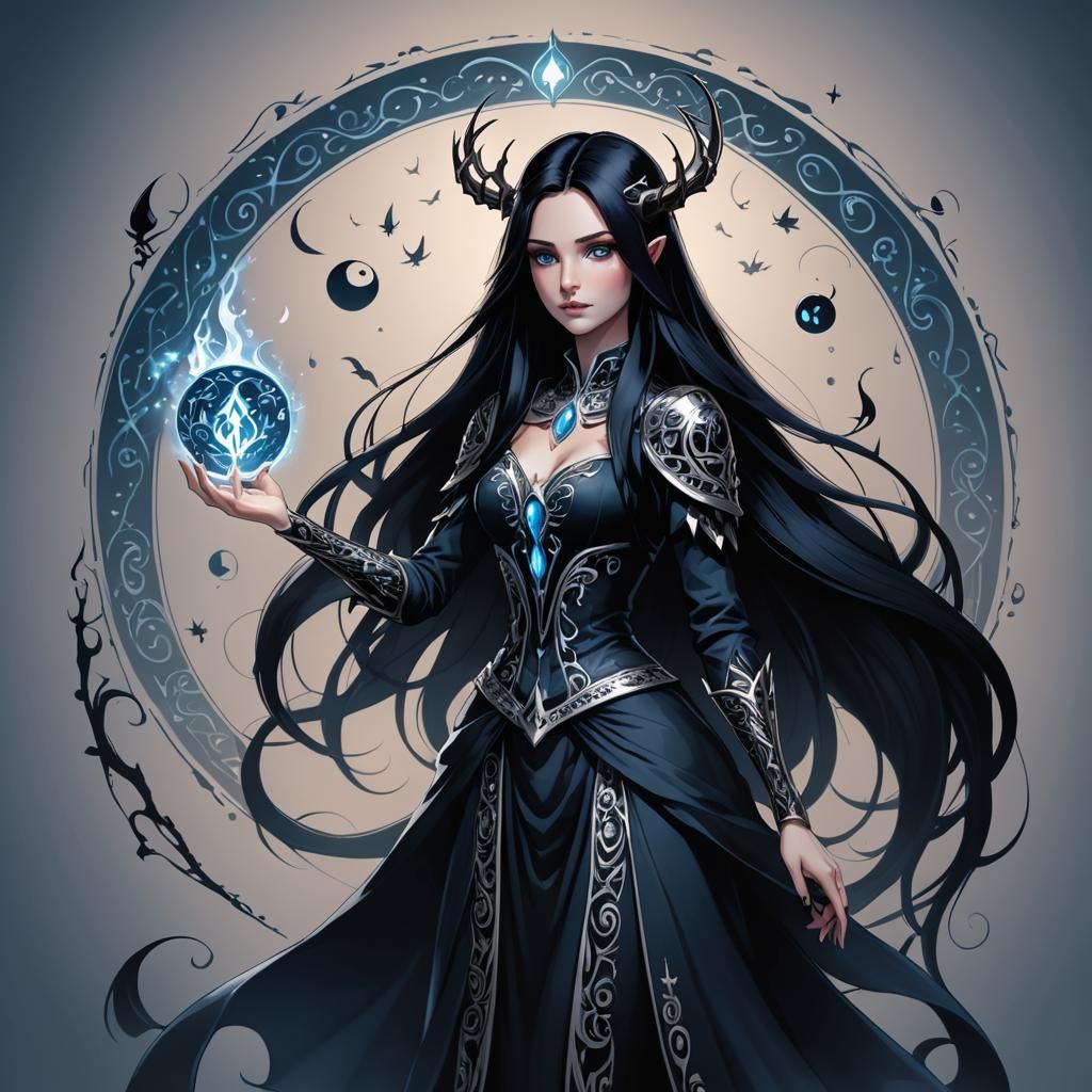 Female Sorceress Casting Spell in Hollow Knight Style