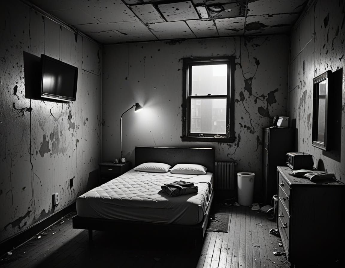 Gritty Urban Hotel Room in Noir Style