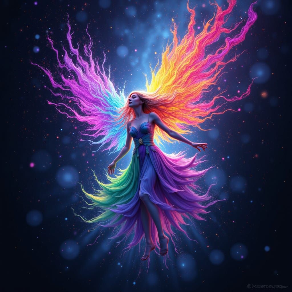 Irish Fairy Soaring Through Nebula in Matte Painting Style