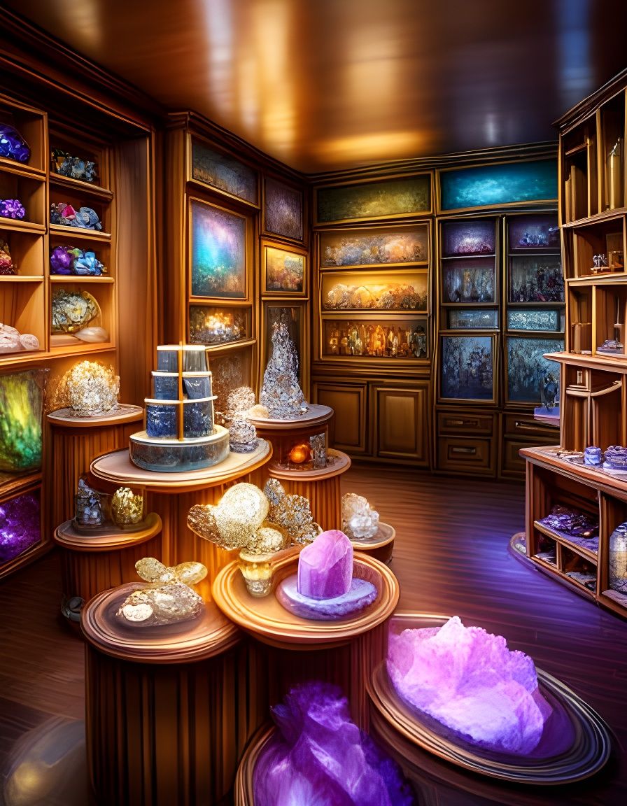 Photorealistic New Age Crystal Shop Interior