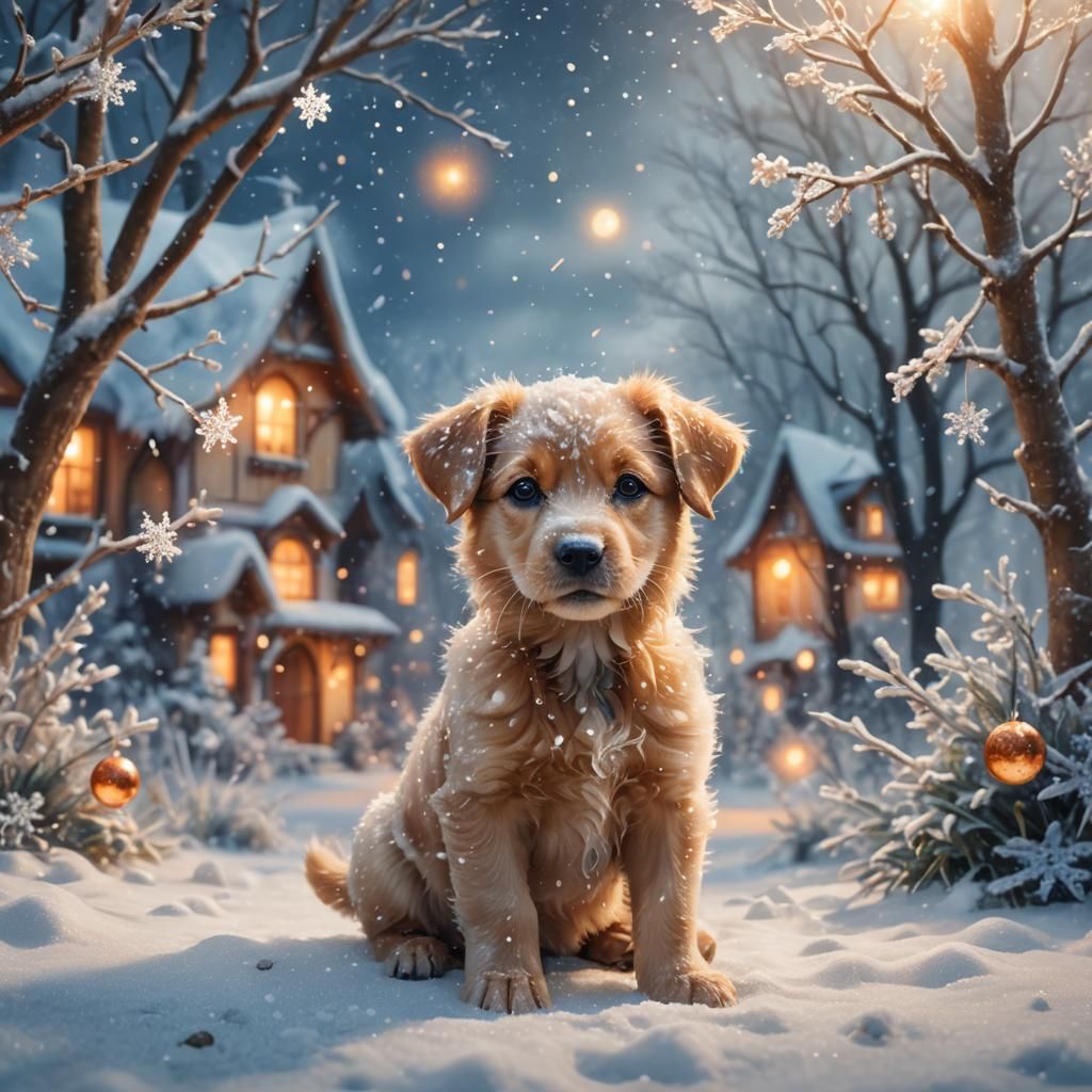 Puppy in Winter Wonderland: a Matte Painting