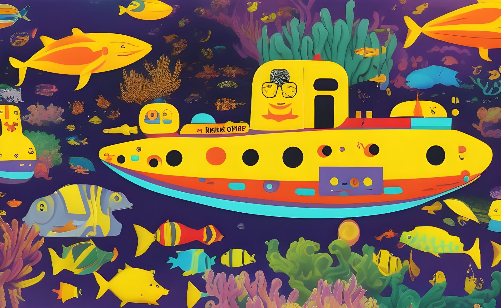 Psychedelic Yellow Submarine Underwater Scene