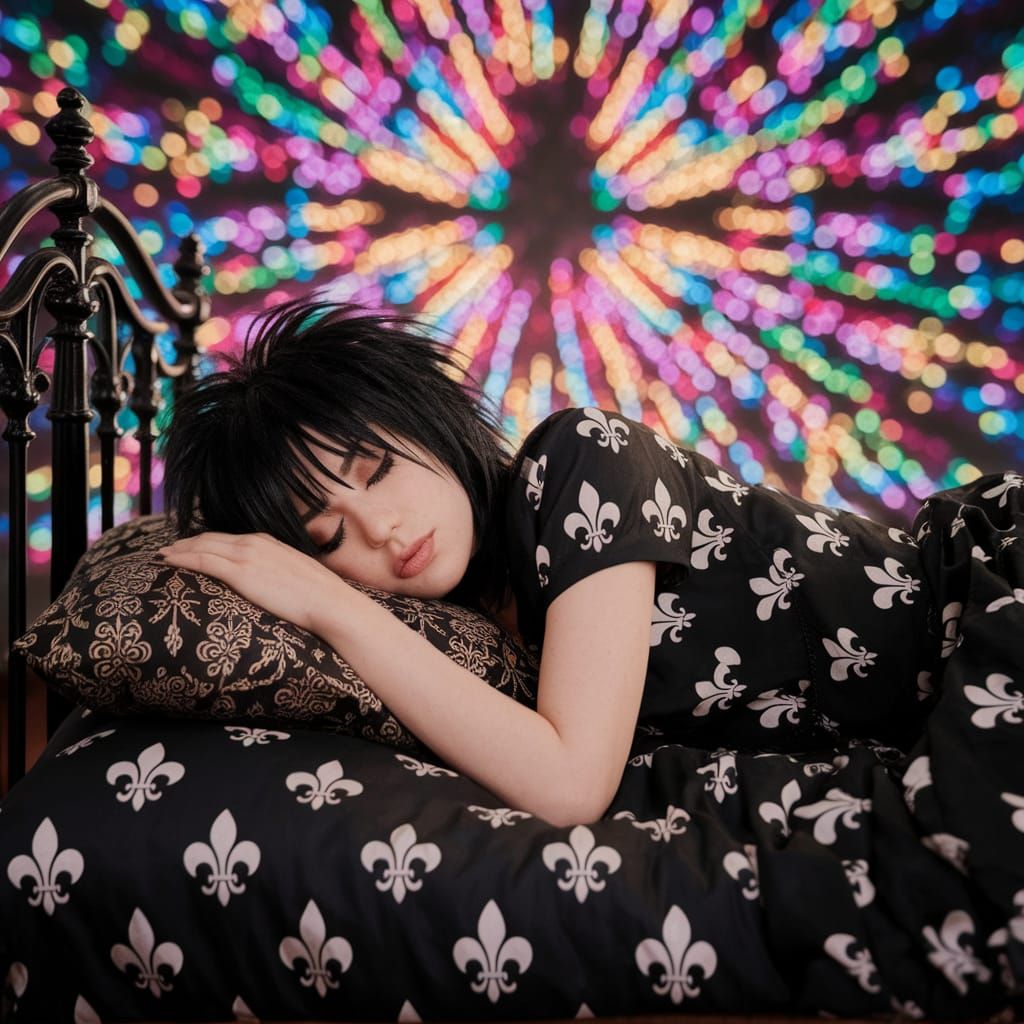 Ethereal Emo Goddess Slumbers in Warm, Golden Light