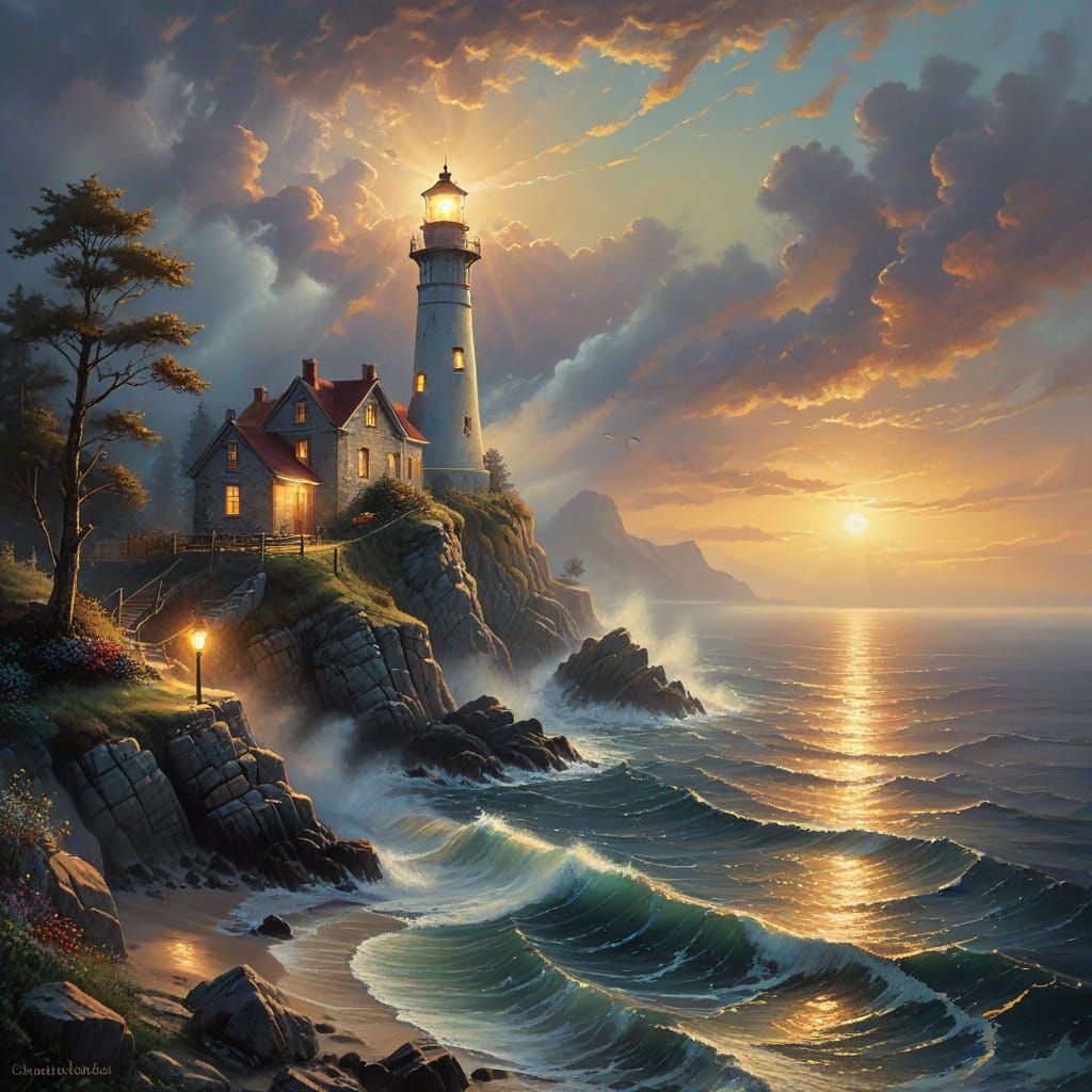 Luminous Lighthouse on a Whimsical Cliffside