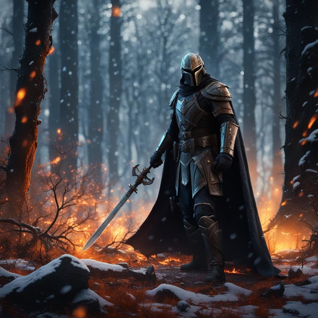 Bounty Hunter in Burned Forest: Matte Painting