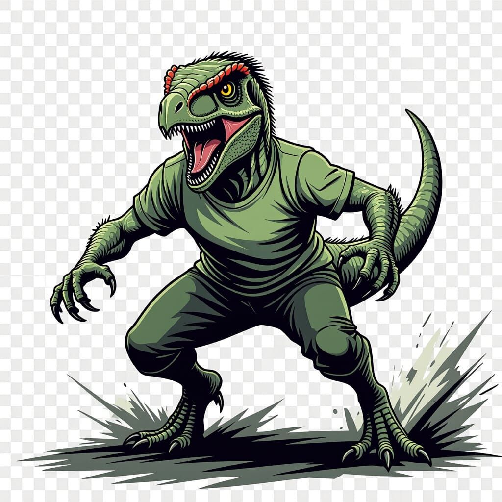 Fierce Velociraptor in Attacking Pose, Vector Style