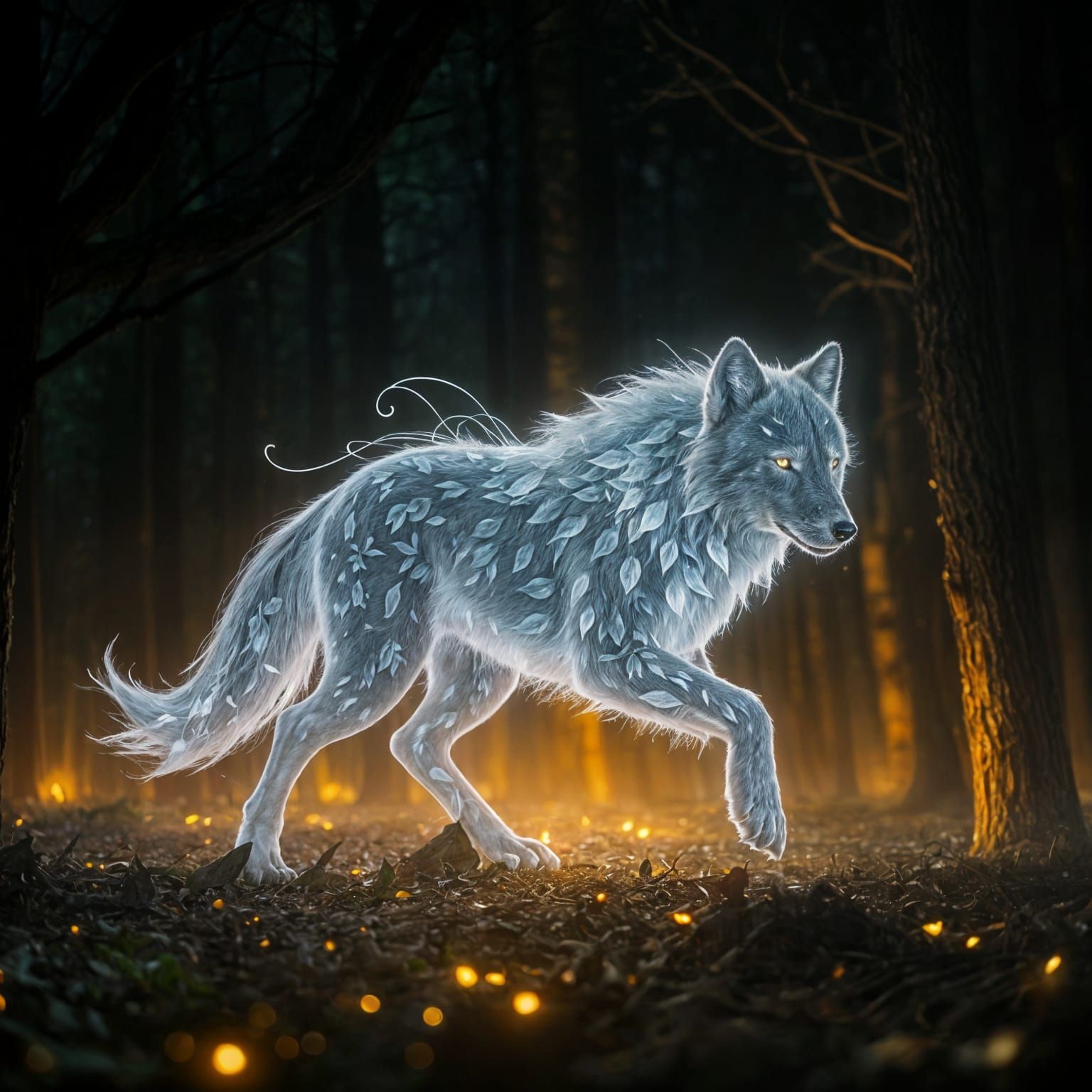 Ethereal Leaf Wolf in Enchanted Forest