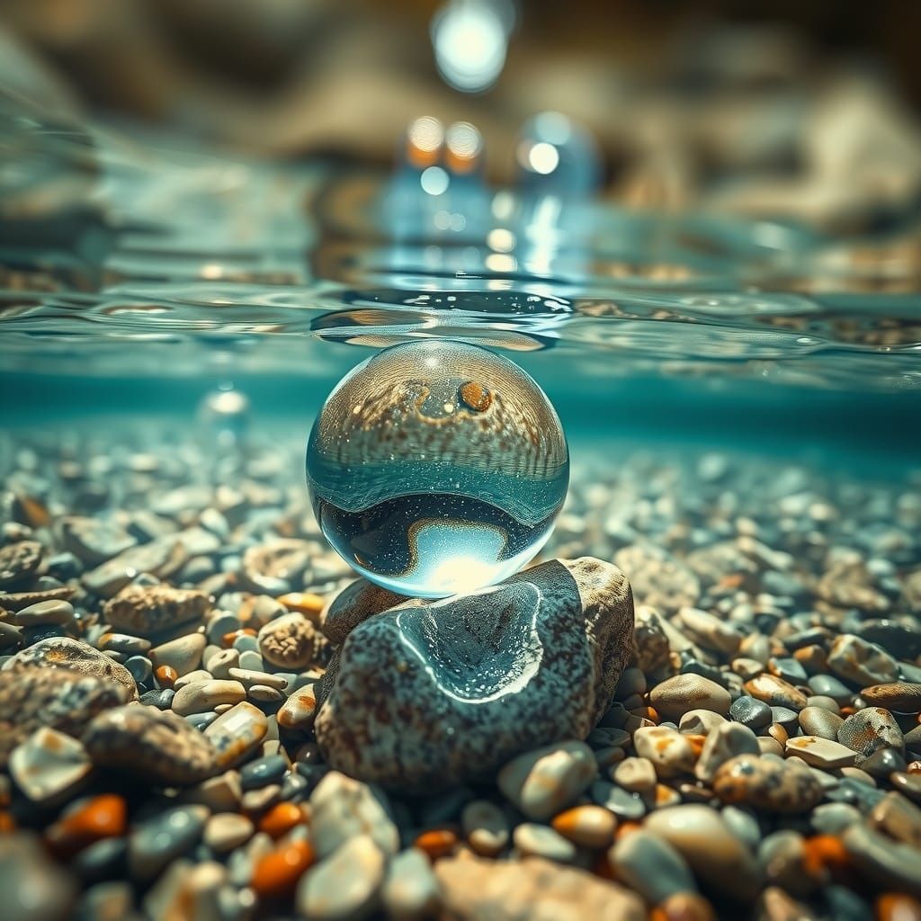 Surreal Riverbed Scene with Shimmering Quicksilver