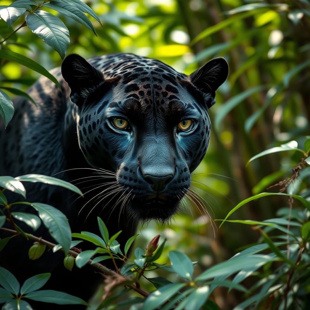 Black Panther in Jungle: Realistic Wildlife Image