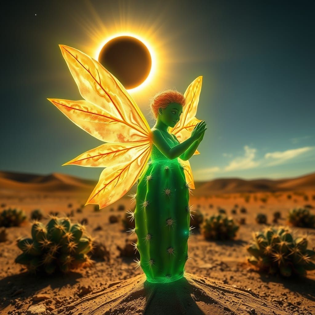 Glowing Cactus Fairy Under Solar Eclipse